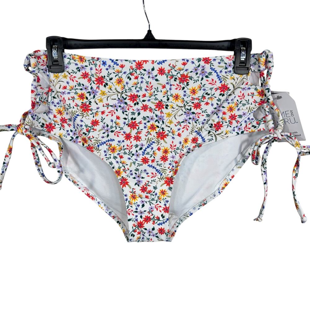 Time and Tru SZ 1X-Large (16W-18W) Ditsy Botanical Bikini Swim Bottoms Hi-Waist